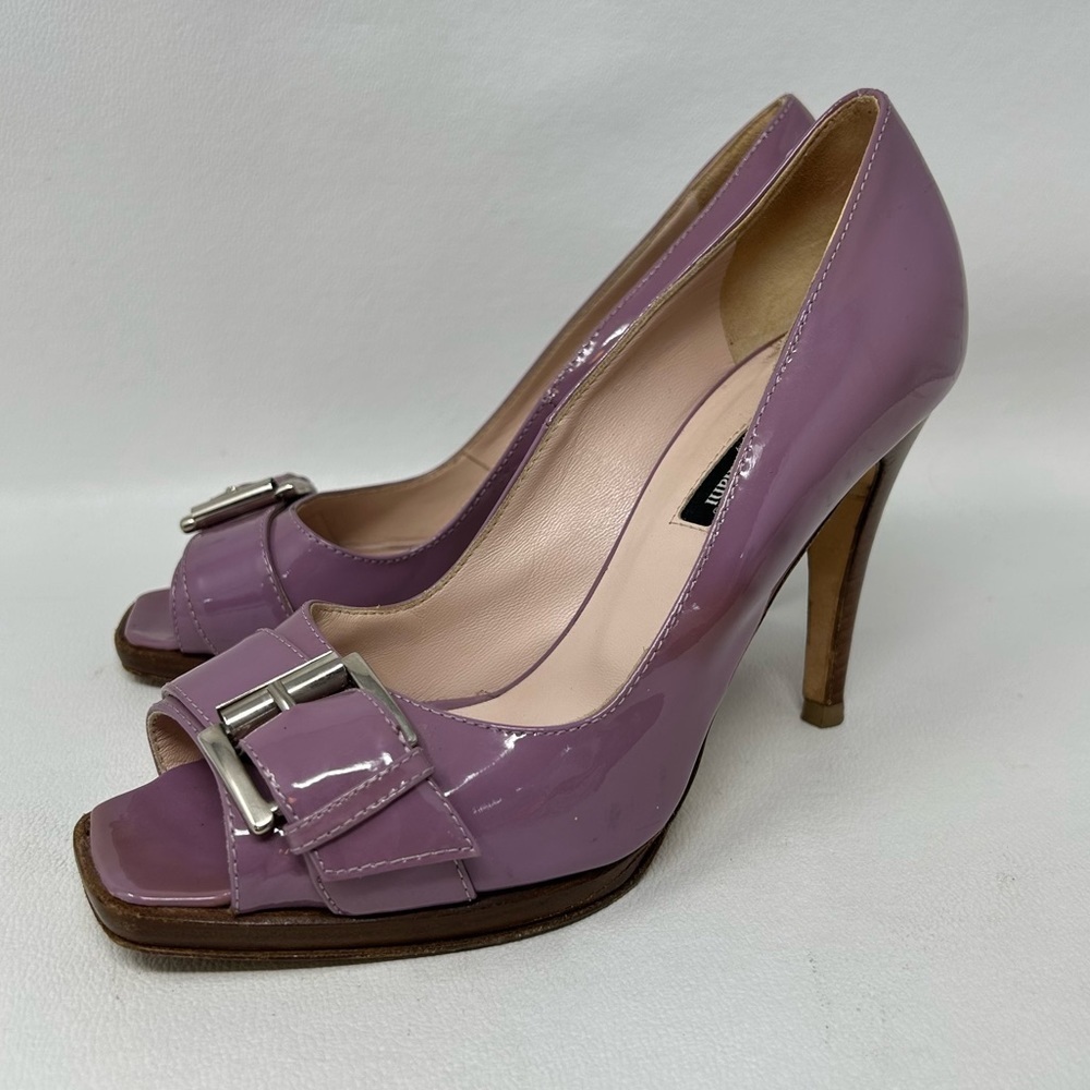 Alberto Guardiani Purple Patent Leather with buckle, Open toe Heels Size EU 36.5